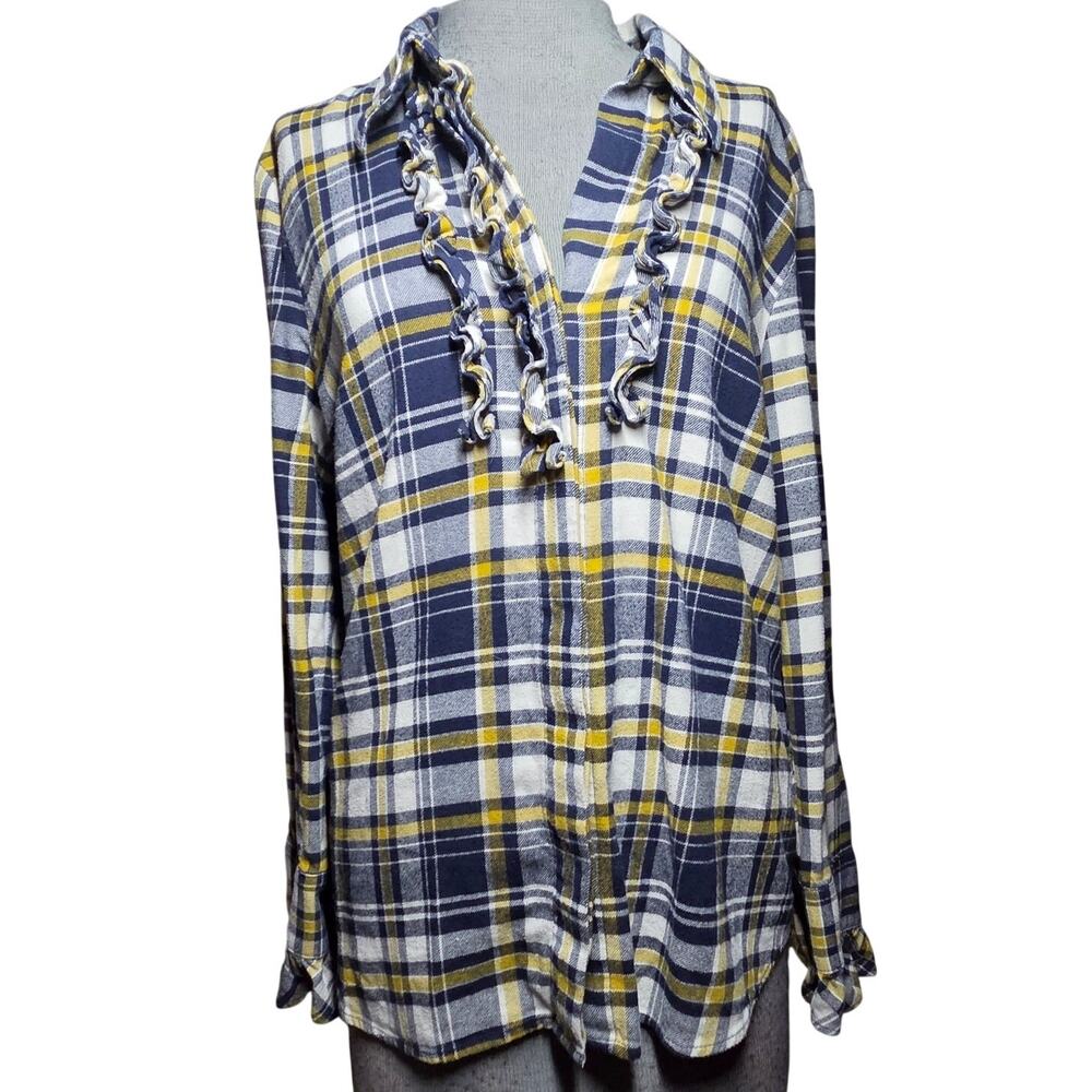 Cabi Cotton Plaid Ruffle Top Size Small
